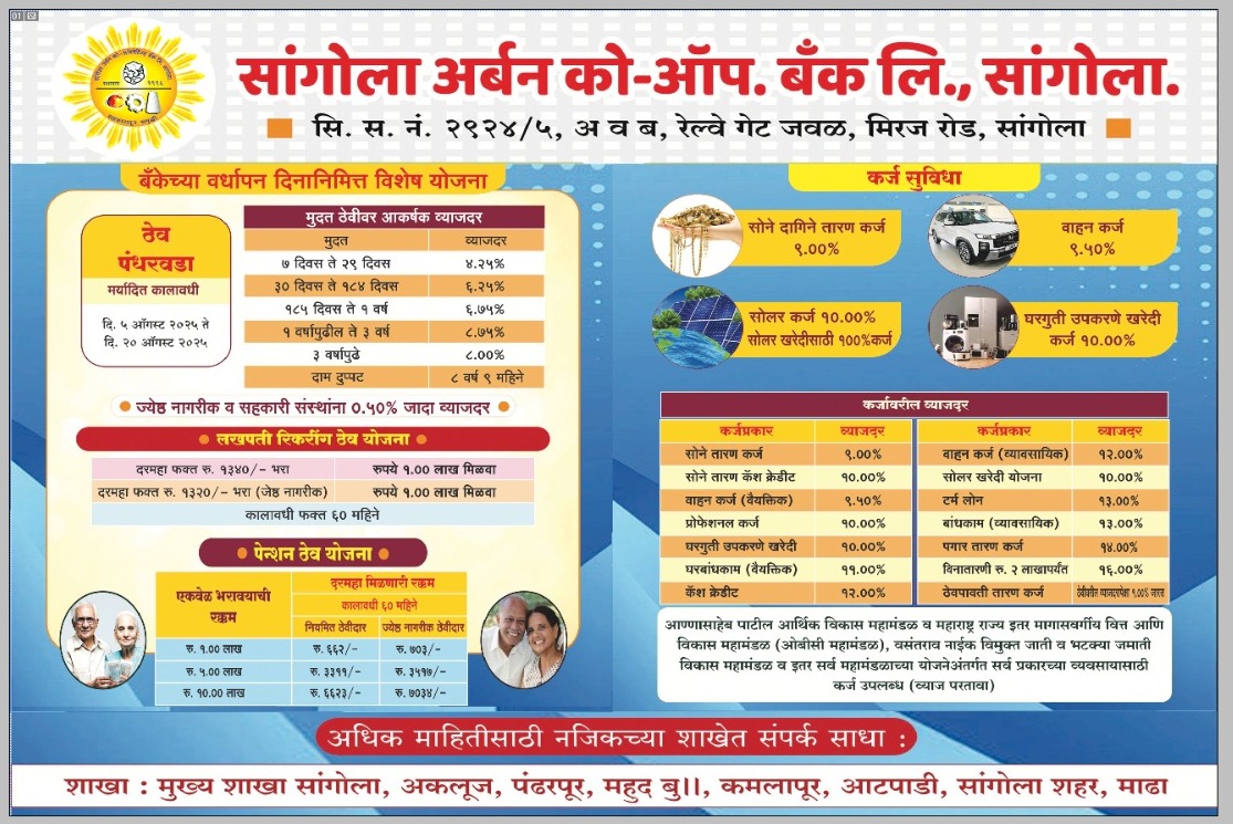 सांगोला अर्बन को-ऑप. बँक लि., वर्धापन दिन विशेष!
