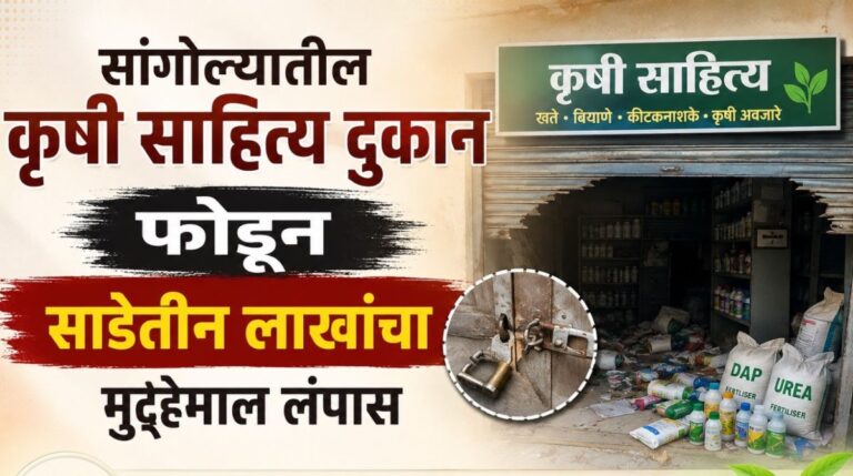 सांगोल्यात कृषी साहित्य दुकानावर धाडसी चोरी  ३.४६ लाखांचा मुद्देमाल लंपास व्यापाऱ्यांत भीतीचे वातावरण 