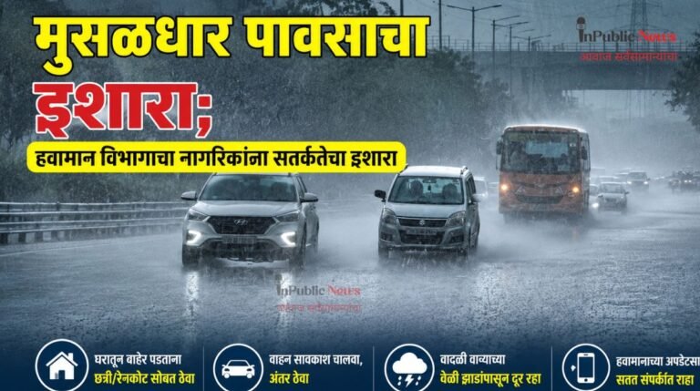 मुसळधार पावसाचा इशारा;  हवामान विभागाचा नागरिकांना सतर्कतेचा इशारा