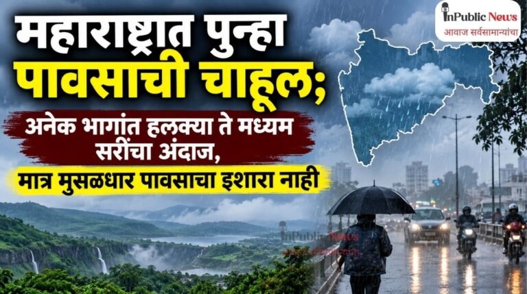 महाराष्ट्रात पुन्हा पावसाची चाहूल; अनेक भागांत हलक्या ते मध्यम सरींचा अंदाज, मात्र मुसळधार पावसाचा इशारा नाही