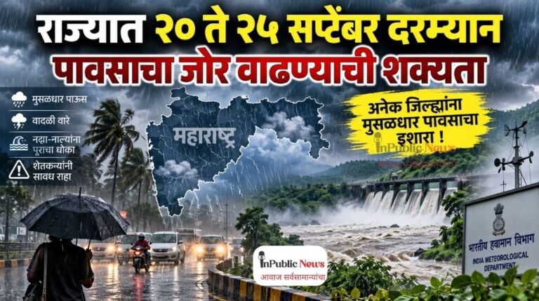 राज्यात २० ते २५ सप्टेंबर दरम्यान पावसाचा जोर वाढण्याची शक्यता